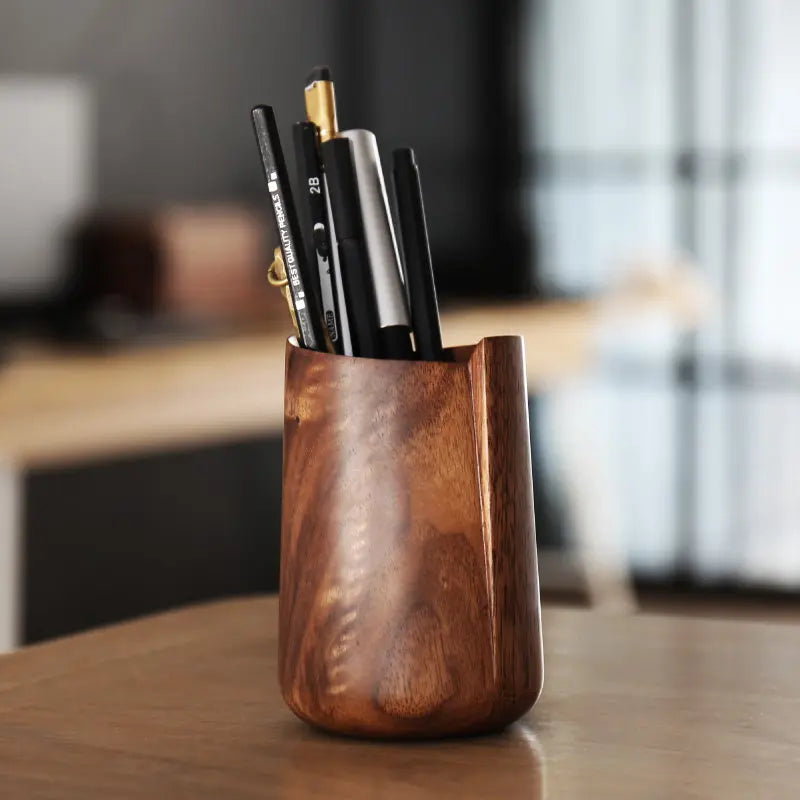 Vintage Wooden Pen Holder – Minimalist Solid Wood Desk Organizer Wooden Pen Holder Babs