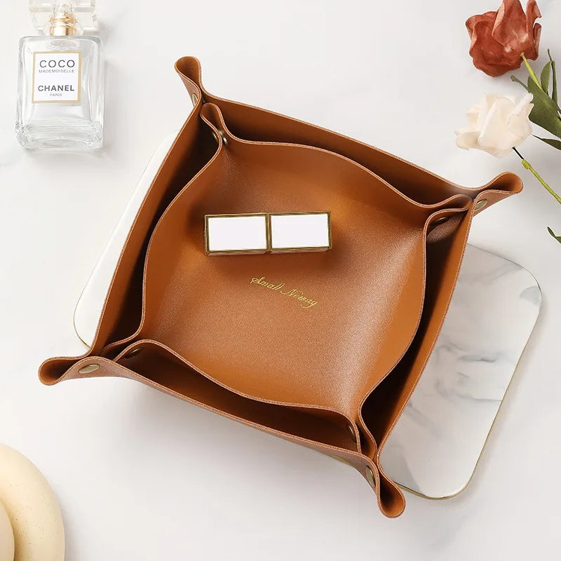 Foldable PU Leather Desktop Storage Tray Organizer Desktop Storage Tray Babs