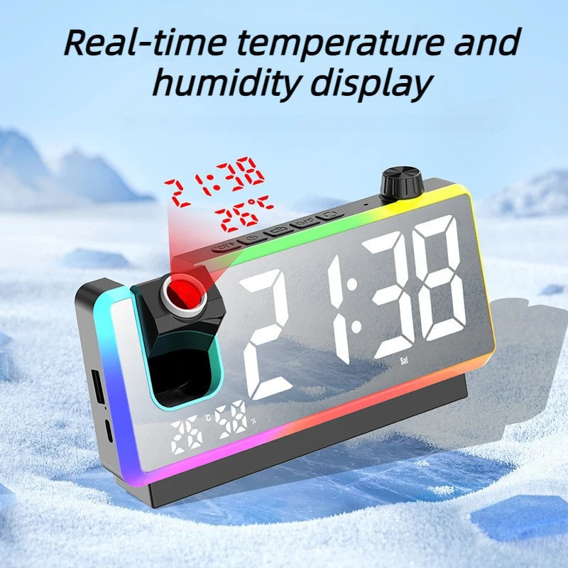 LED RGB Projection Desk Clock – Alarm, Temp & Date Display LED Projection Clock Babs