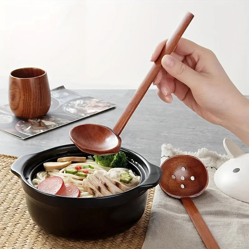 Long Handle Wooden Colander Spoon – Heat Resistant Hot Pot Colander Spoon Babs