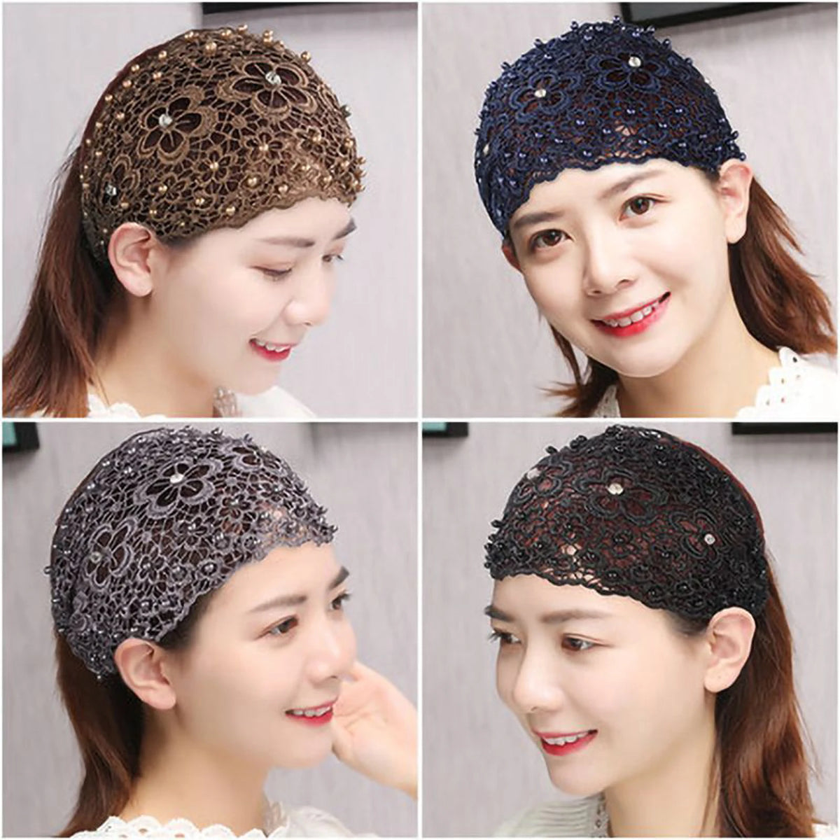 Women's Wide Hollow Headband – Rhinestone & Pearl Flower Women's Hair Headband Babs