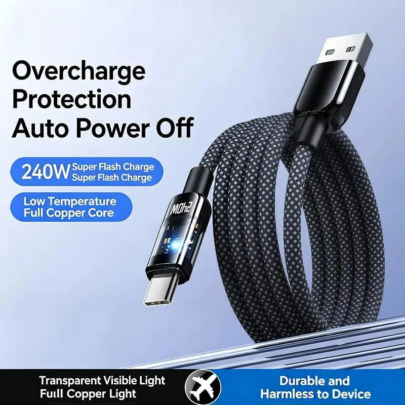 240W USB-C Fast Charging Cable 6A – 1M & 2M Type-C USB-C Charging Cable Babs