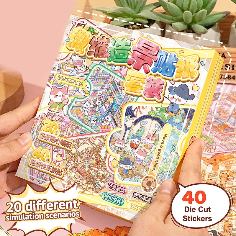 DIY 3D Miniature Scene Sticker Book – Cartoon Landscape Set Sticker Book Set Babs