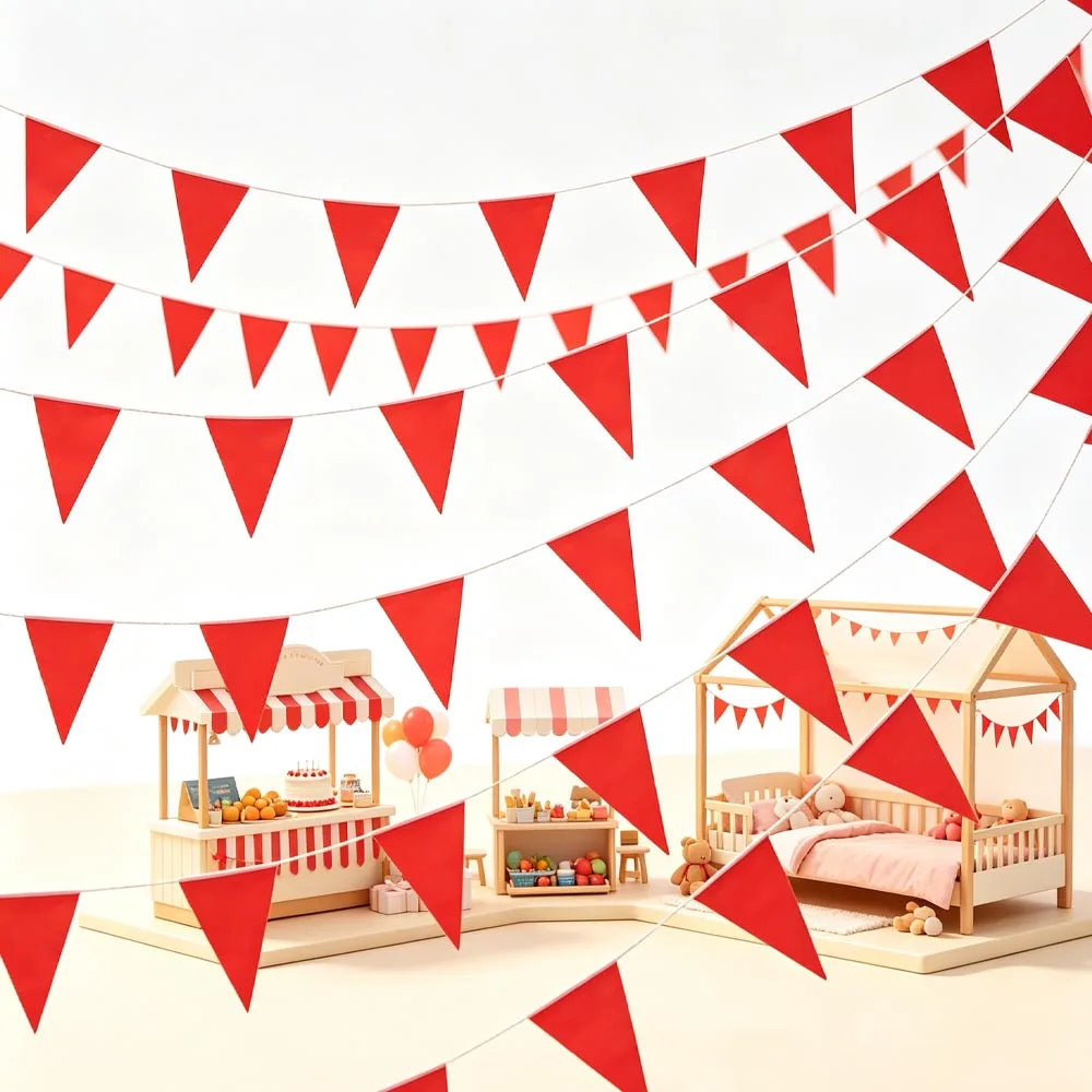 Red Triangle Pennant Bunting Banner – Waterproof Party Flags Party Bunting Banner Babs