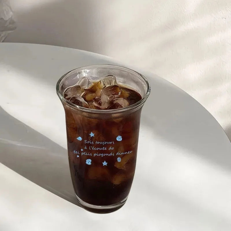 Vintage Ocean Seashell Print Glass Cup | Cold Brew & Iced Drinks Printed Glass Cup Babs