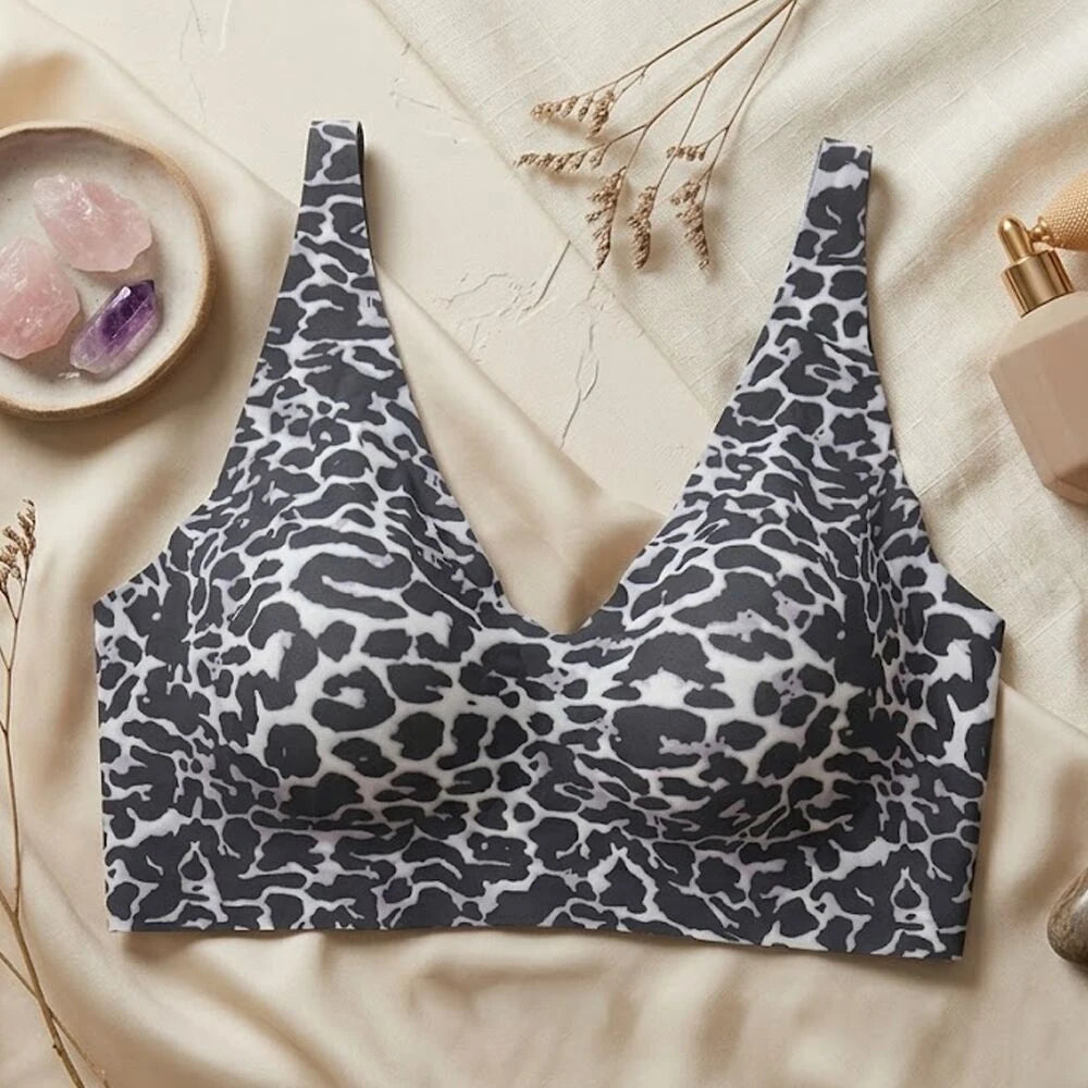 Women's Leopard Print Seamless Wire-Free Push Up Bra Women's Seamless Bra Babs Black L