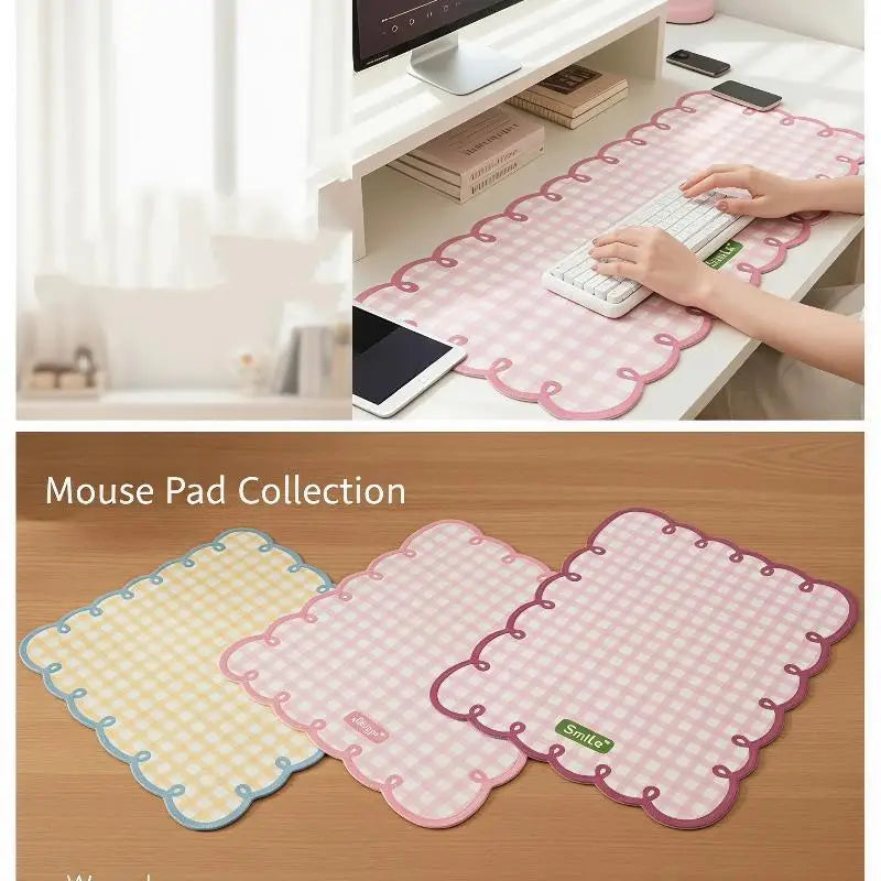 Large Checkered Mouse Pad Pink Blue – PVC Desk Mat | HUXUAN Extended Desk Mat Babs