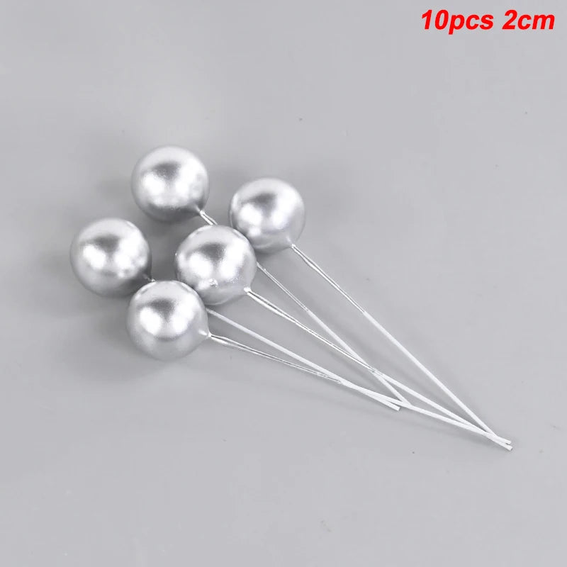 10Pcs Ball Cake Toppers Gold Blue Pink – Party & Wedding Cake Topper Set Babs 10pcs silver-2cm