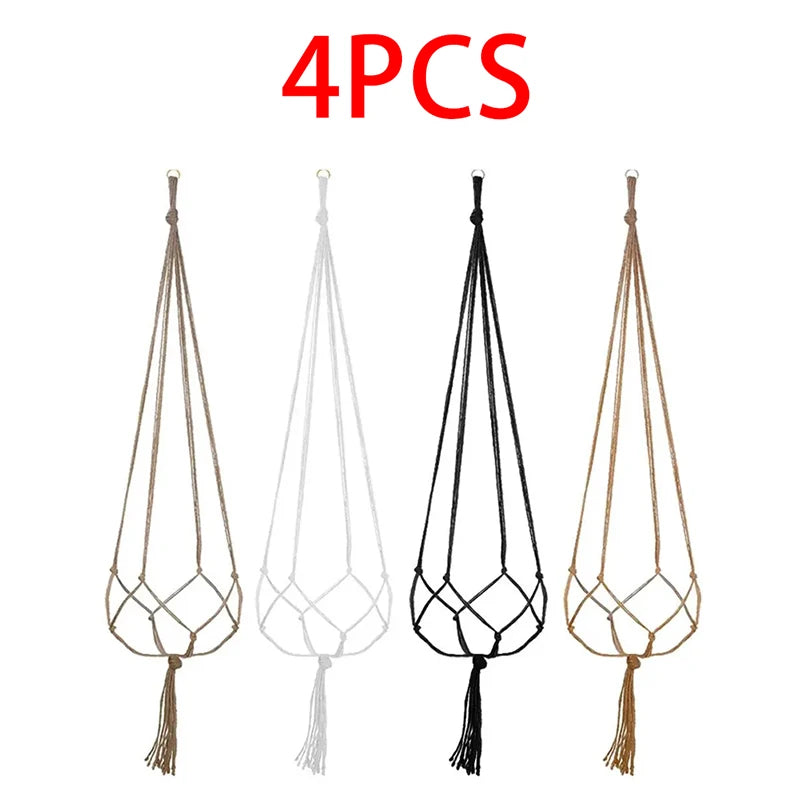 Woven Hanging Flower Pot Net Planter Basket Hanger Rack Hanging Planter Net Babs 4pcs