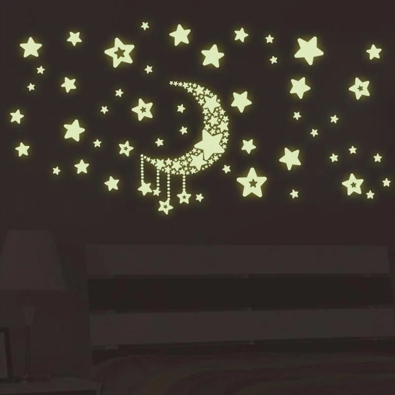 Glow in the Dark Moon & Stars Wall Stickers – 2pc Room Decals Wall Sticker Decals Babs