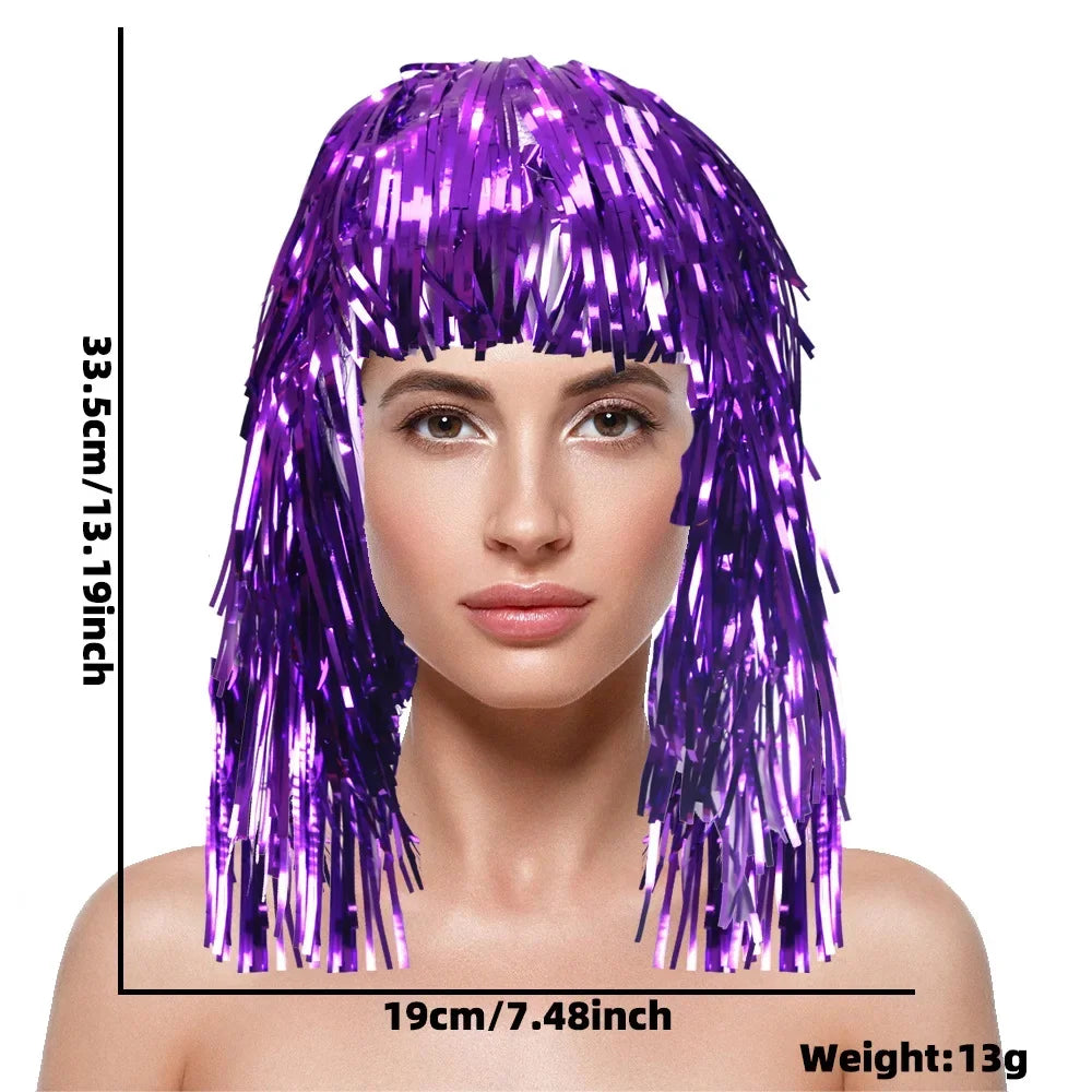 5-Piece Foil Tinsel Grass Skirt & Wig – Hawaiian Party Costume Party Costume Set Babs dark purple