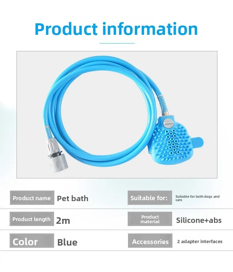 Pet Bathing Brush & Massage Shower Head – Adjustable Flow Pet Grooming Shower Babs Blue