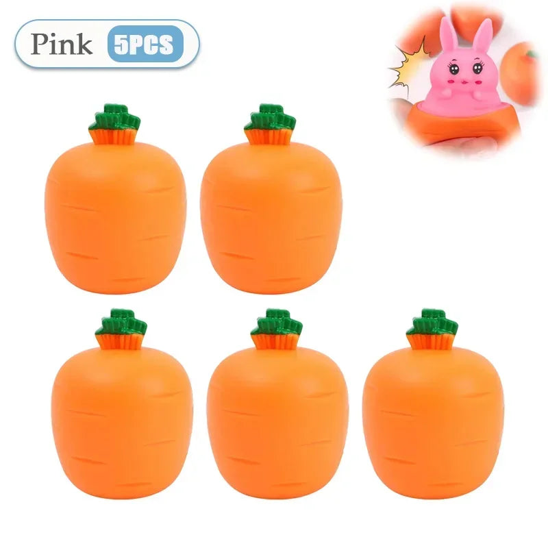 Squishy Carrot Rabbit Squeeze Telescopic Toy – Fun Kids Gift Novelty Squeeze Toy Babs Pink-5PC