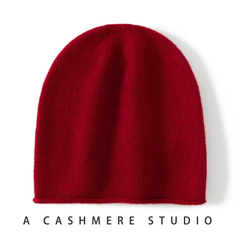 100% Cashmere Winter Beanie – Warm Slouchy Knit Hat Cashmere Knit Beanie Babs Red