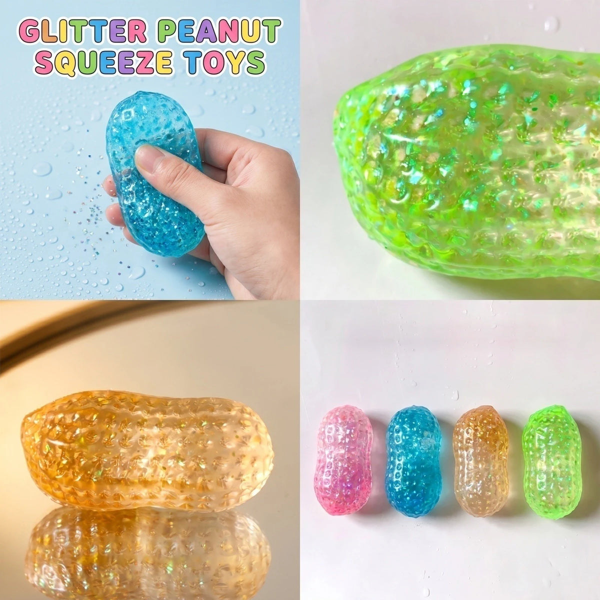 Glitter Peanut Squishy Toy – Slow Rising ASMR Sensory Fidget Squishy Fidget Toy Babs