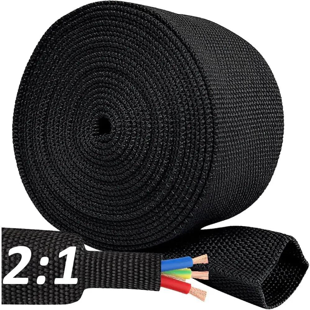 PET Braided Heat Shrink Cable Sleeve Wire Wrap Organizer 1–50m Cable Sleeve Babs 10mm black 1M- (1Roll)
