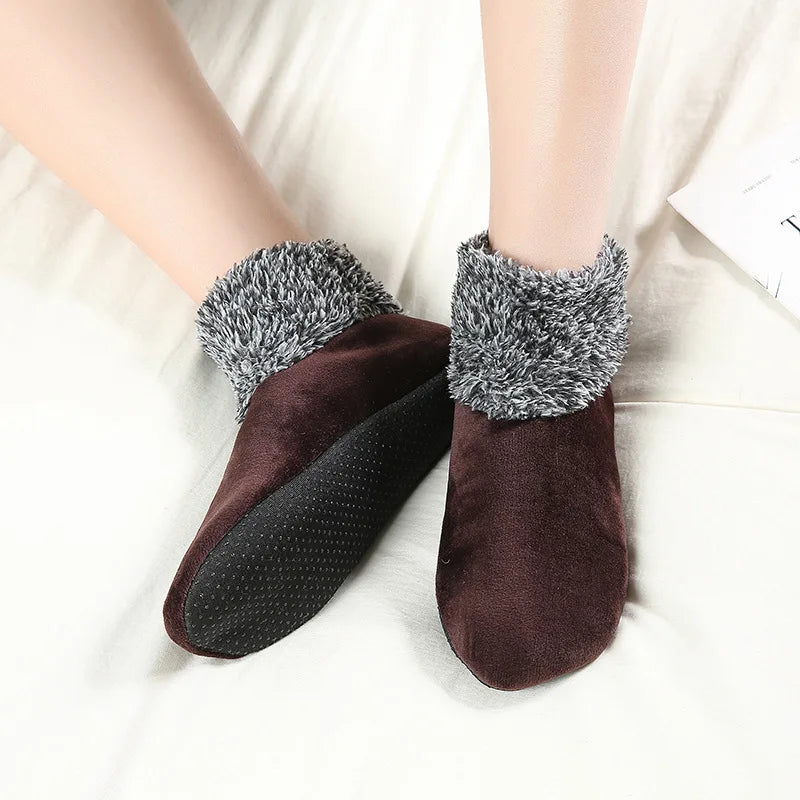 Warm Plush Non-Slip Winter Floor Socks for Women Plush Slipper Socks Babs Coffee 5Pairs