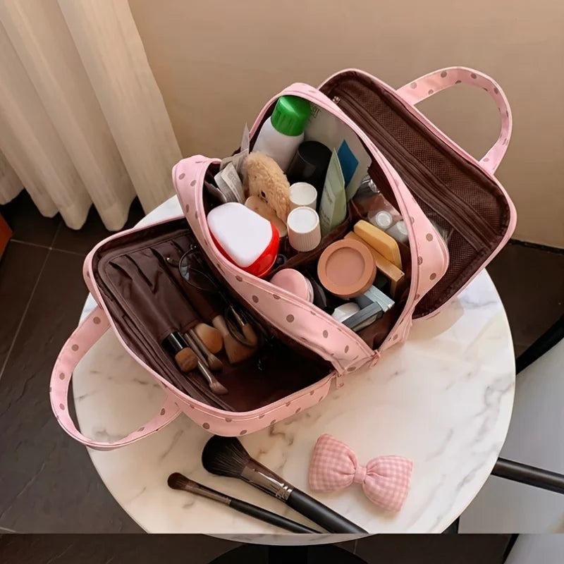 Polka Dot Makeup Bag – 3-Layer Travel Toiletry Organizer Travel Makeup Bag Babs