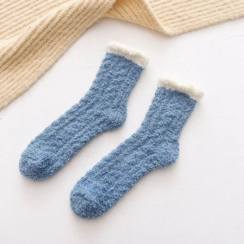 Women's Coral Fleece Thermal Socks – Non-Slip Winter Booties Thermal Fleece Socks Babs Blue One Size