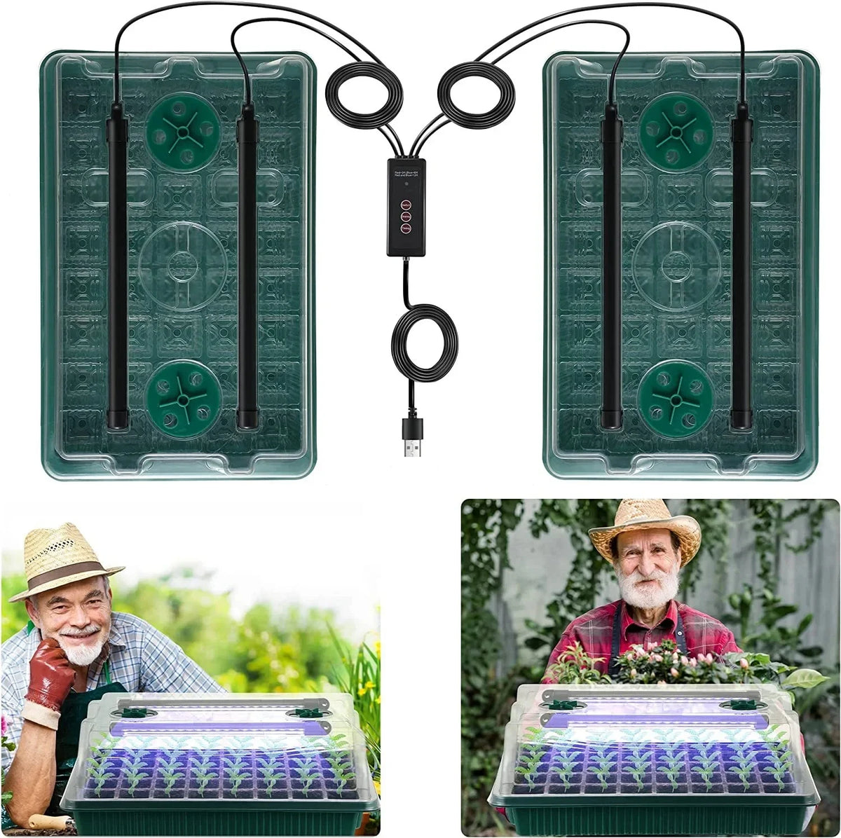 2-Pack Seed Starter Trays 80 Cells, LED Grow Lights & Smart Timer Seed Starter Kit Babs