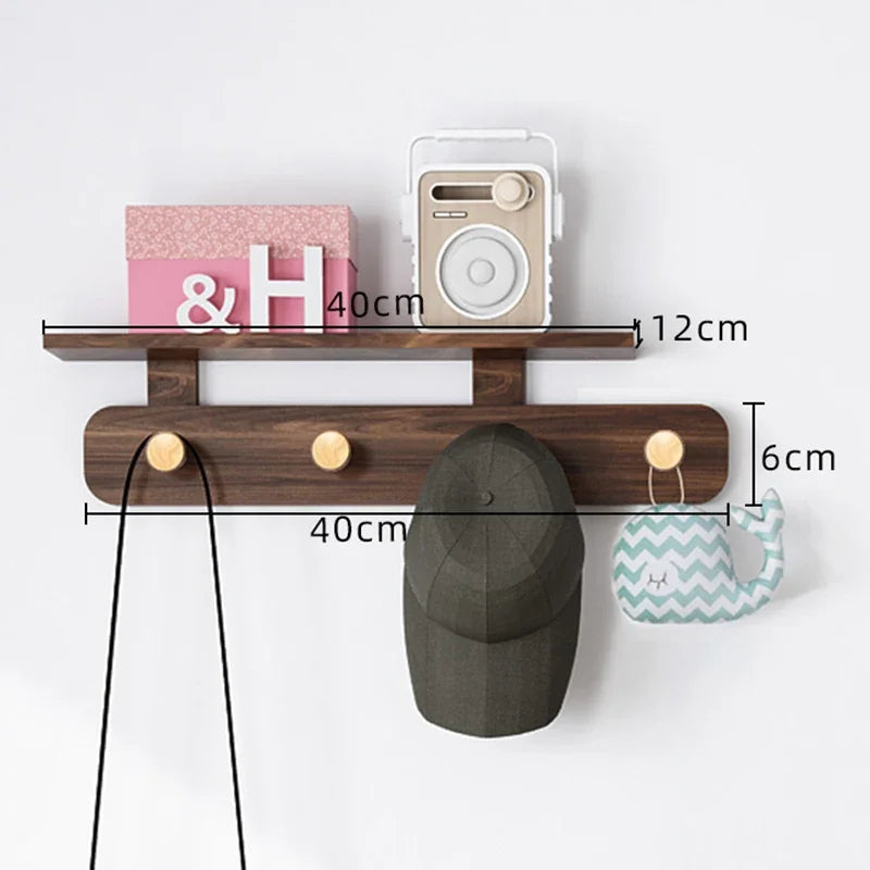 Wall Mounted Wood Coat Rack 8 Hooks – Modern Pine Organizer Wall Mounted Coat Rack Babs Walnut Color-4 Hooks
