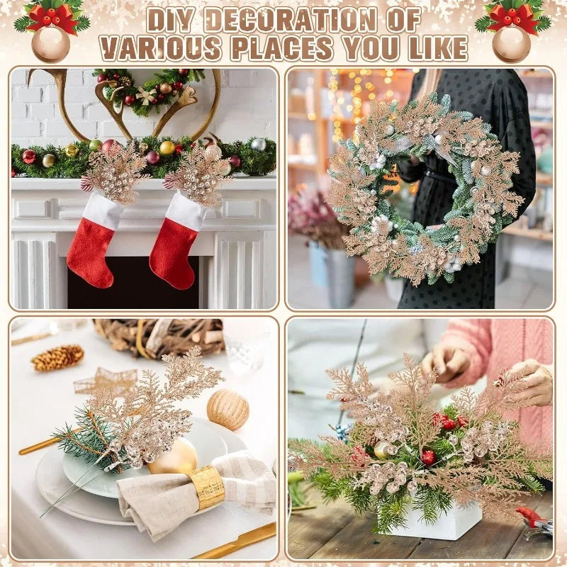 Glitter Christmas Artificial Berry Bouquet Set – 10 Pcs Xmas Decor Christmas Berry Ornament Babs