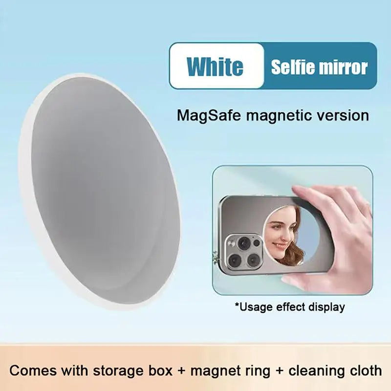 Magnetic Convex Selfie Mirror for Vlogging & Streaming Selfie Mirror Accessory Babs white