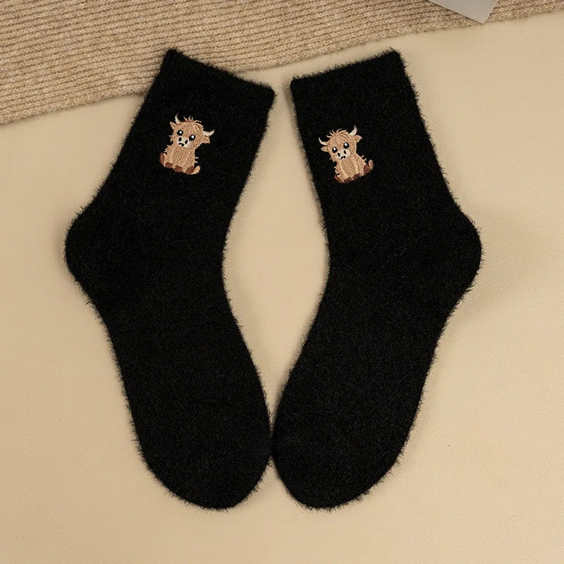 Women's Fluffy Faux Mink Fleece Mid-Calf Socks – Non-Slip, 2 Pairs Fluffy Winter Socks Babs One Size 2PCS 2