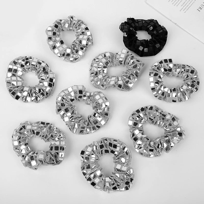 Disco Ball Sequin Hair Ties – Silver Party Hair Bands 1-6 pcs Sequin Hair Ties Babs