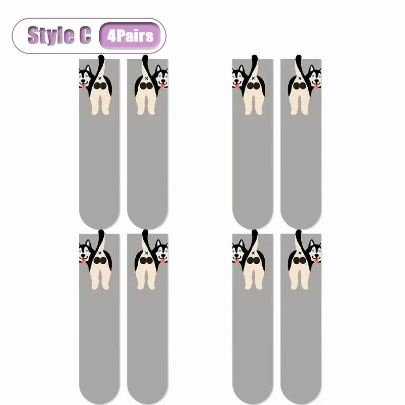 3D Dog Egg Novelty Crew Socks – Fun Couples Mid-Calf Novelty Crew Socks Babs Style C-4Pairs 35-39