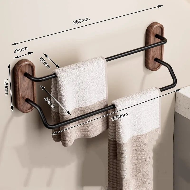 Walnut & Aluminum Double Towel Rack – Nordic Wall Storage Wall Towel Rack Babs Double Pole-40CM
