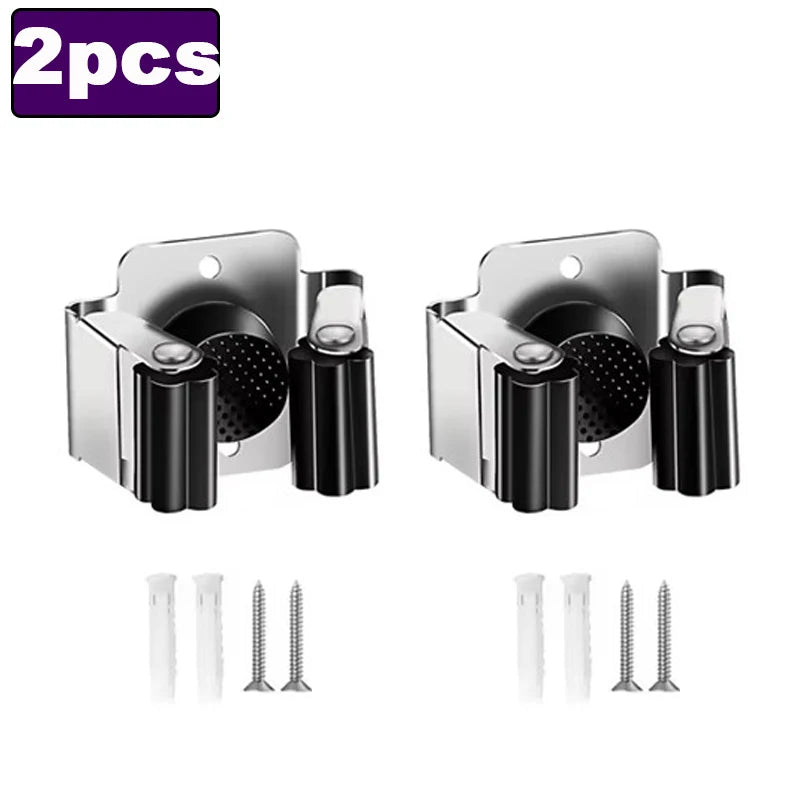 Stainless Steel Wall Mop & Broom Holder Clips | 1–4 Pack Wall Tool Holder Babs B-2pcs