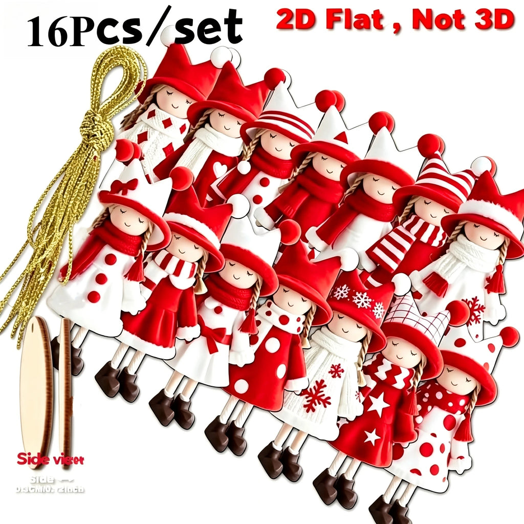 16PCS Wooden Christmas Hat Hanging Ornaments – Red & White Christmas Ornaments Babs Red