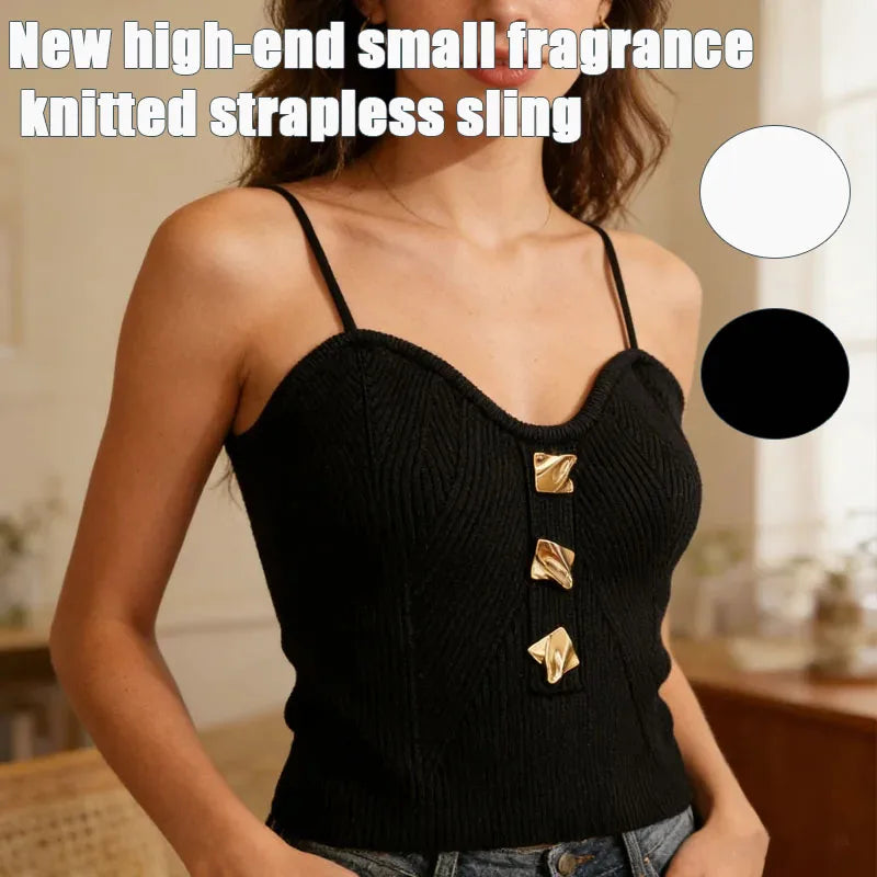 Women's Knit Bandeau Crop Top – Sleeveless Open Back Camisole Knit Bandeau Crop Top Babs
