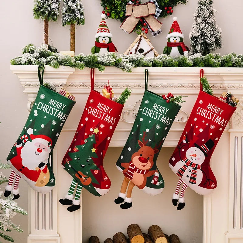Large Christmas Stockings – Santa & Snowman Holiday Decor Christmas Stocking Babs