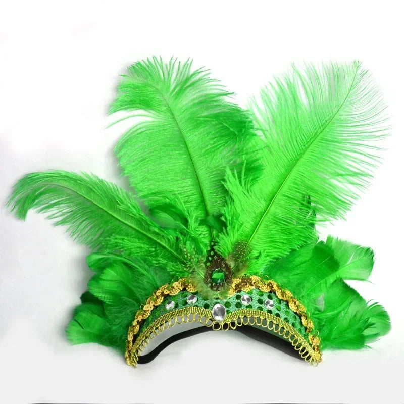 Feather Headband Crown | Halloween Christmas Neon Party Accessory Feather Party Headband Babs green
