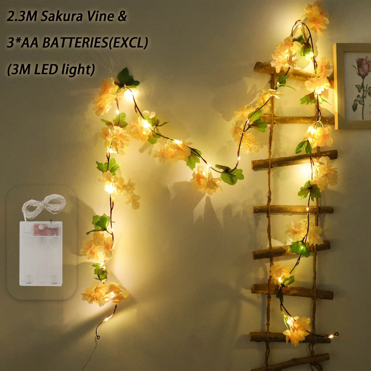 Cherry Blossom Vine LED Garland – Sakura Wedding Arch Decor Artificial Flower Garland Babs Chamapgne 3 1PC