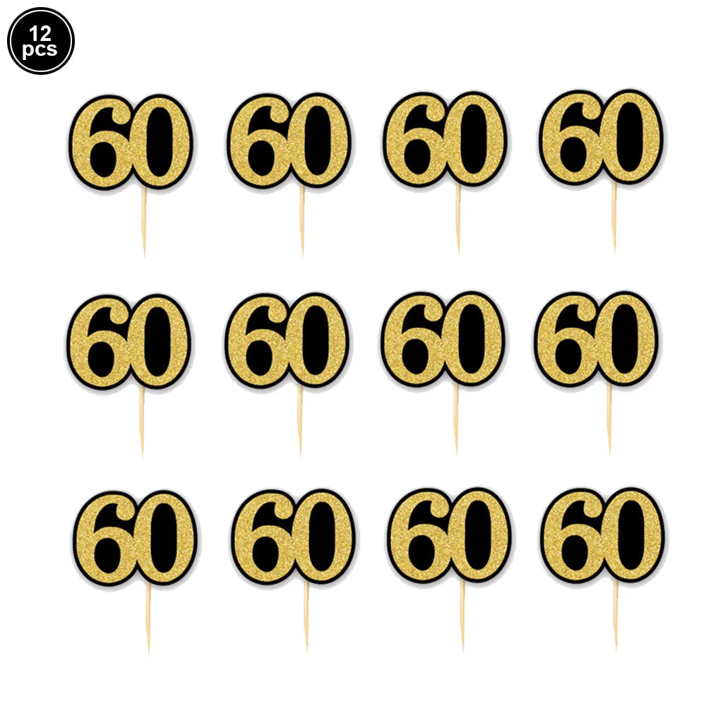 6pcs Black Gold 60th Birthday Water Bottle Labels & Stickers Birthday Party Stickers Babs Dark Grey As picture show