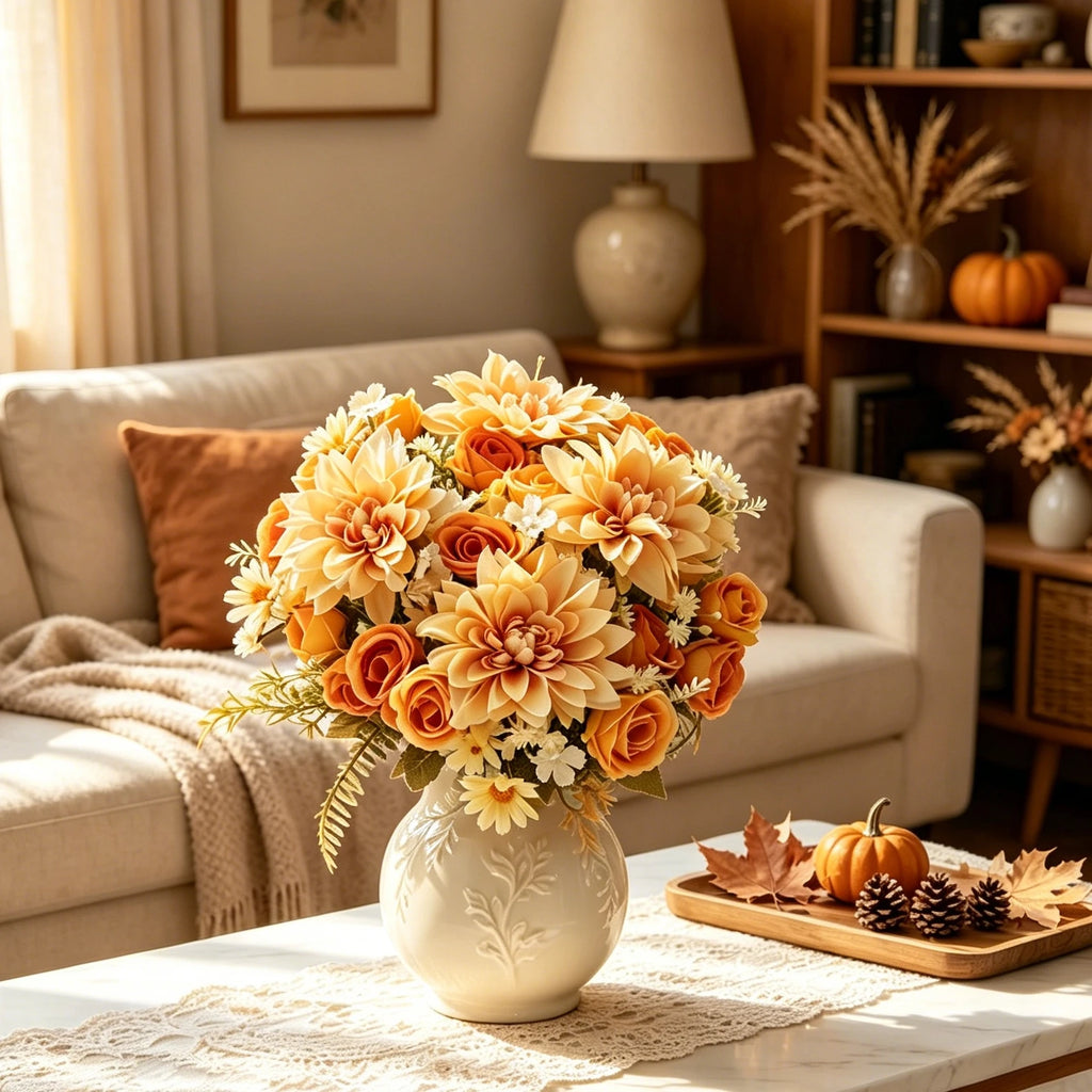 Artificial Silk Rose Bouquet – Wedding & Home Fall Decor Artificial Flower Bouquet Babs