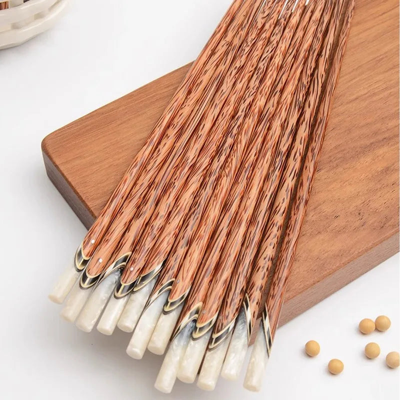 Hand-Carved Wave Pattern Wooden Chopsticks | Set of 5 or 10 Wooden Chopstick Set Babs