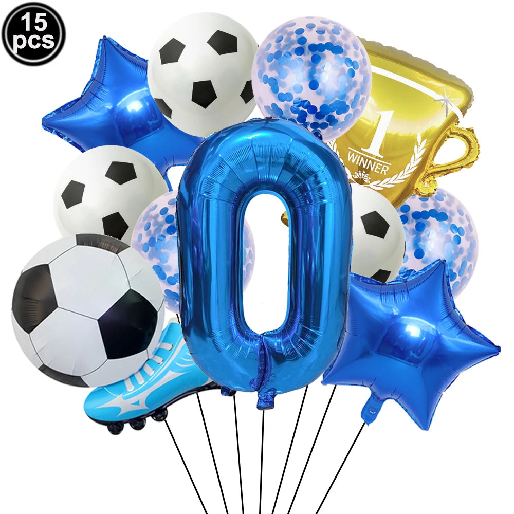 32" Soccer Ball Foil Balloon Set – Kids Birthday Party Decor Party Foil Balloons Babs Blue Number 0 As pictures show