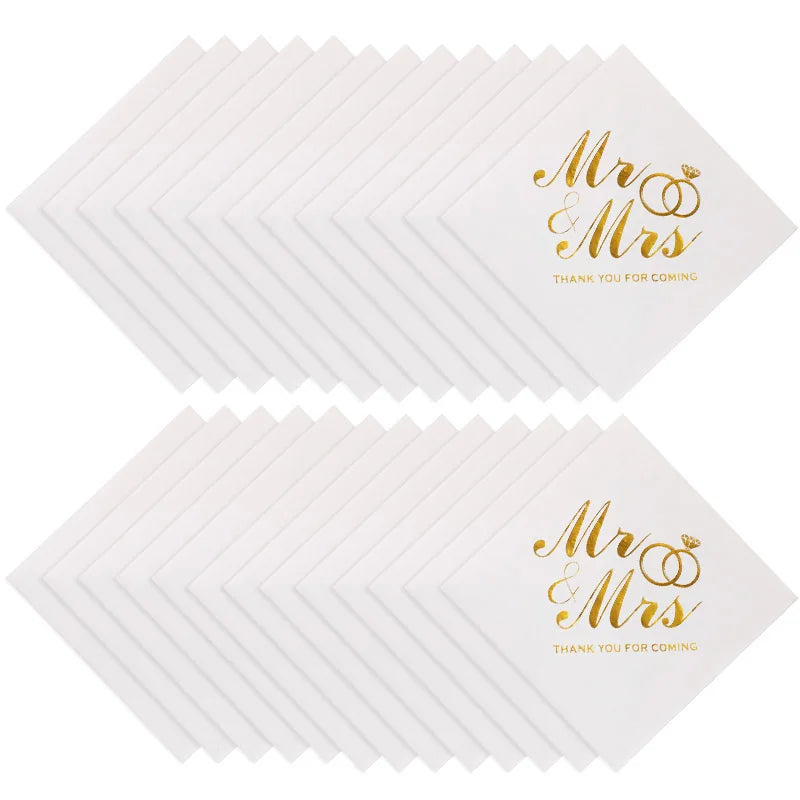 Mr & Mrs Bronzing Paper Napkins – Wedding & Bridal Shower Decorative Paper Napkins Babs Mr Mrs 20Pcs