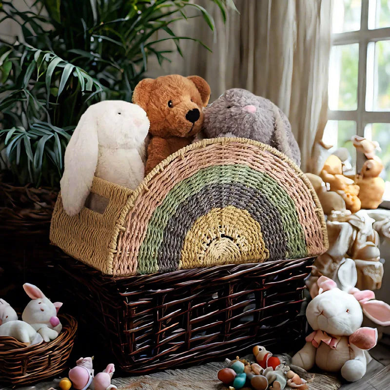 Rainbow Woven Storage Basket | Eco Paper Rope Organizer Woven Storage Basket Babs