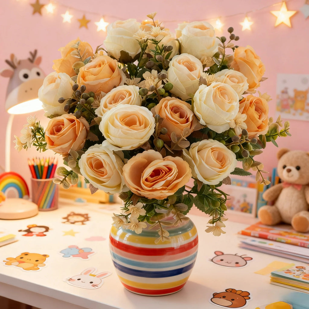 Silk Rose Artificial Bouquet – Wedding & Home Floral Decor Artificial Flower Bouquet Babs