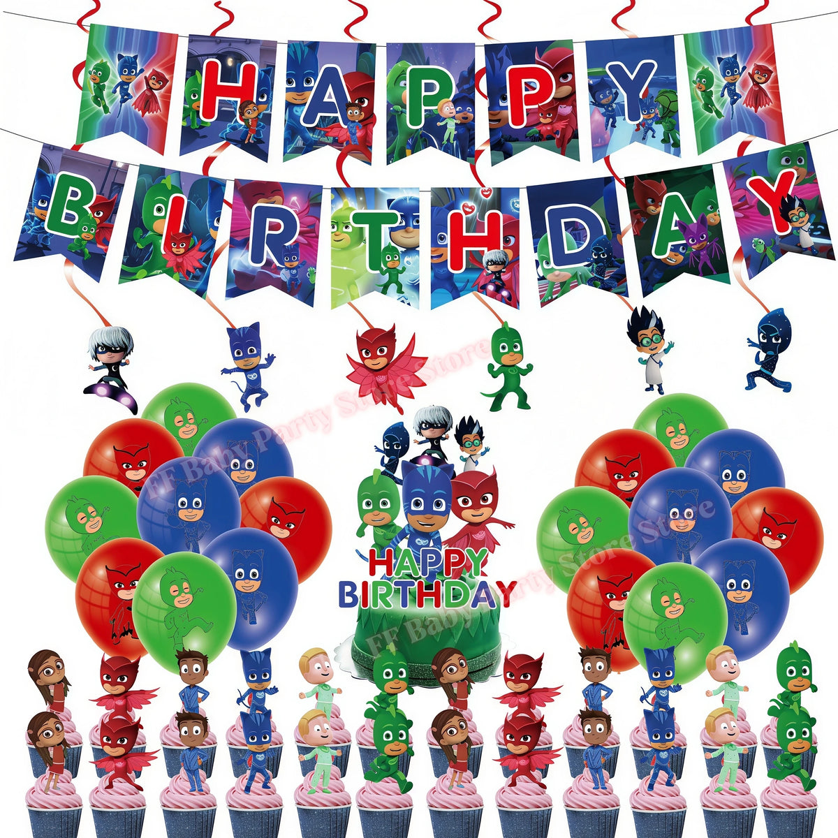 Superhero Birthday Party Supplies – Plates, Cups, Balloons & Banner Party Decoration Set Babs 1set-B