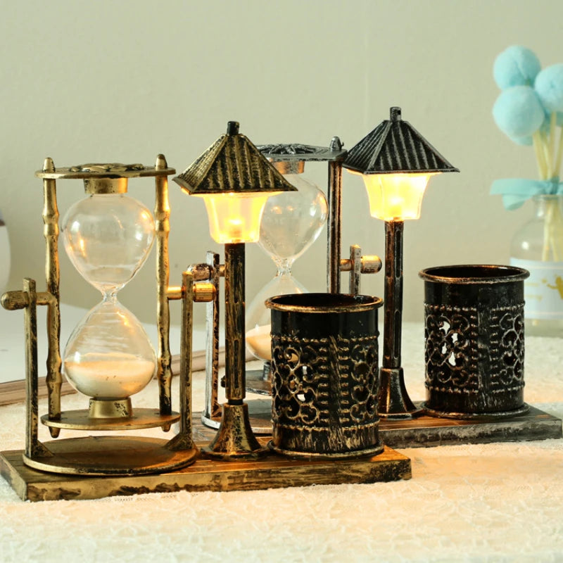 Antique Street Lamp Hourglass Pen Holder & Night Light Decorative Hourglass Babs