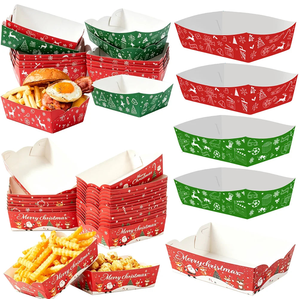 Christmas Paper Food Trays – Xmas Snack Containers 10–50pcs Party Food Trays Babs