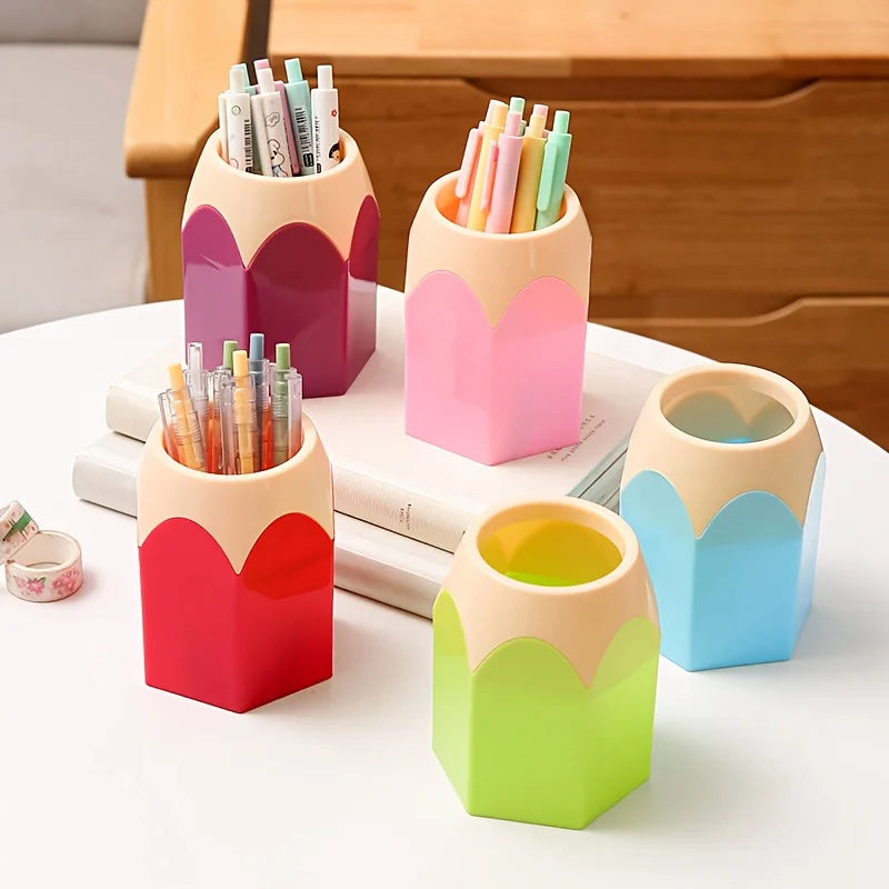 Pencil-Shaped Pen Holder – Cute Colorful Desktop Organizer Desktop Pen Holder Babs Random color 5PCS