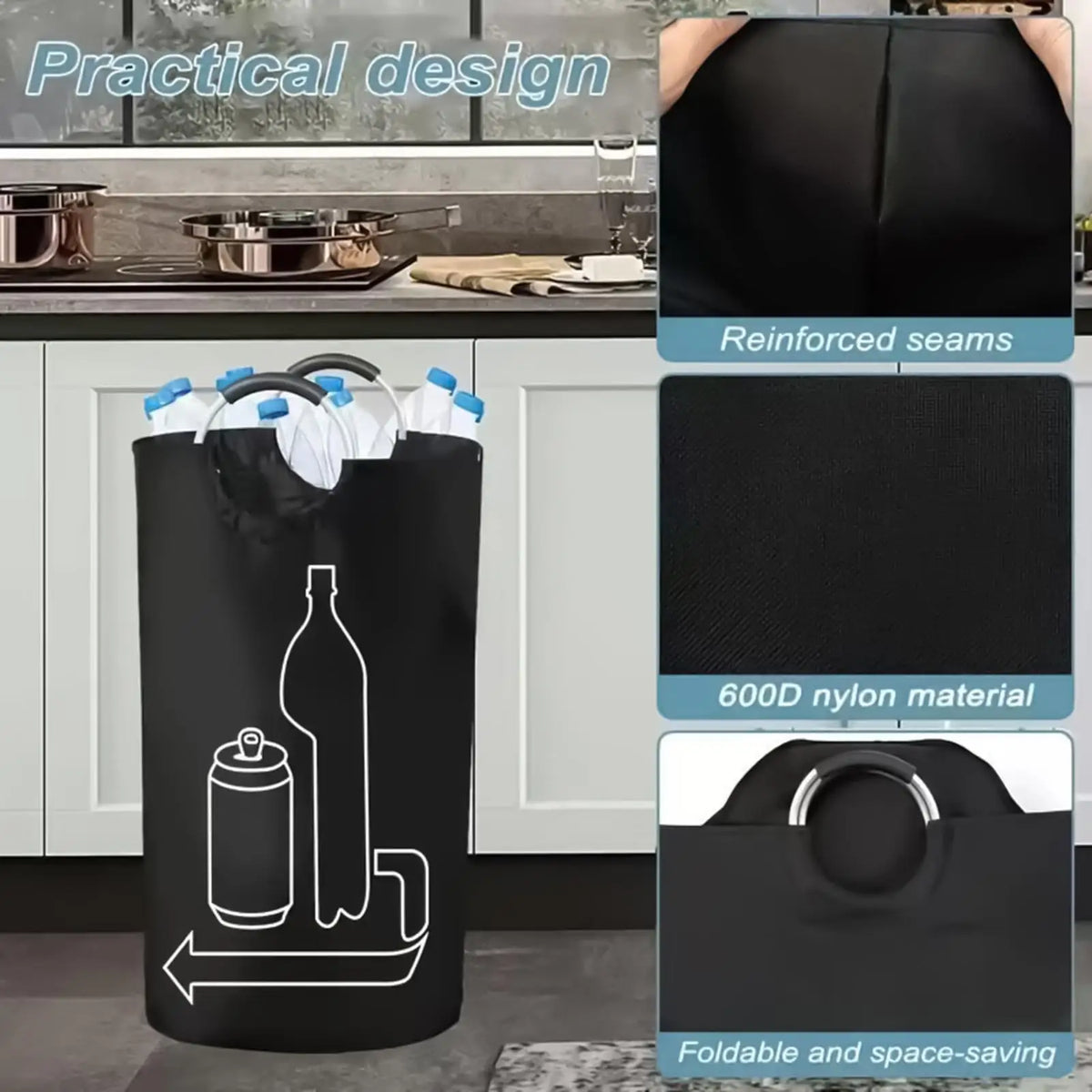 115L Folding Bottle Storage Basket – Large Recycling Bin Bag Recycling Storage Bin Babs