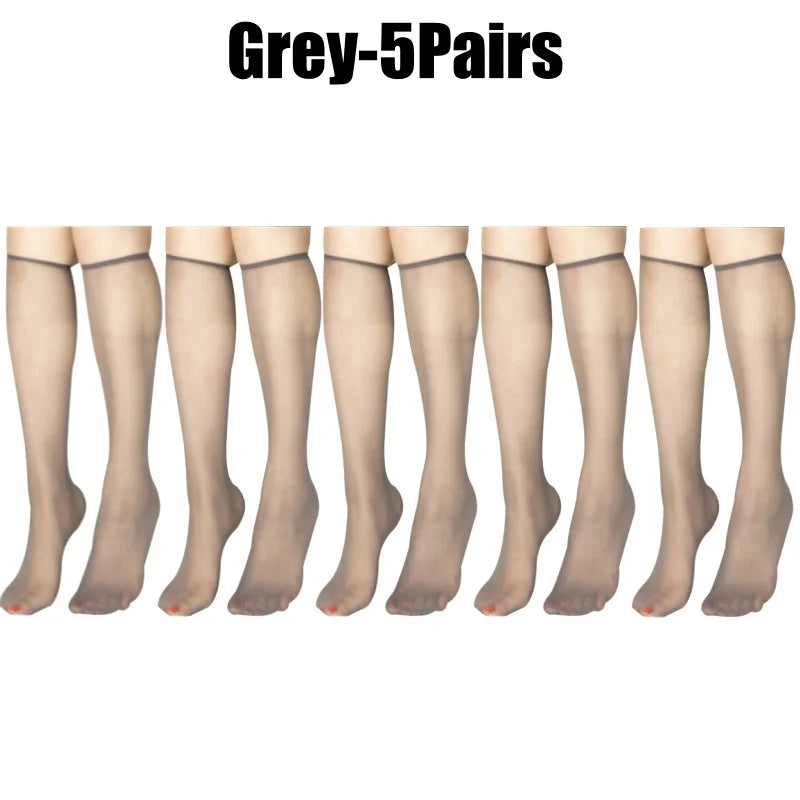 Women's Ultra-Thin Seamless Sheer Stockings | Korean Style Sheer Stockings Babs Grey-5Pairs One Size
